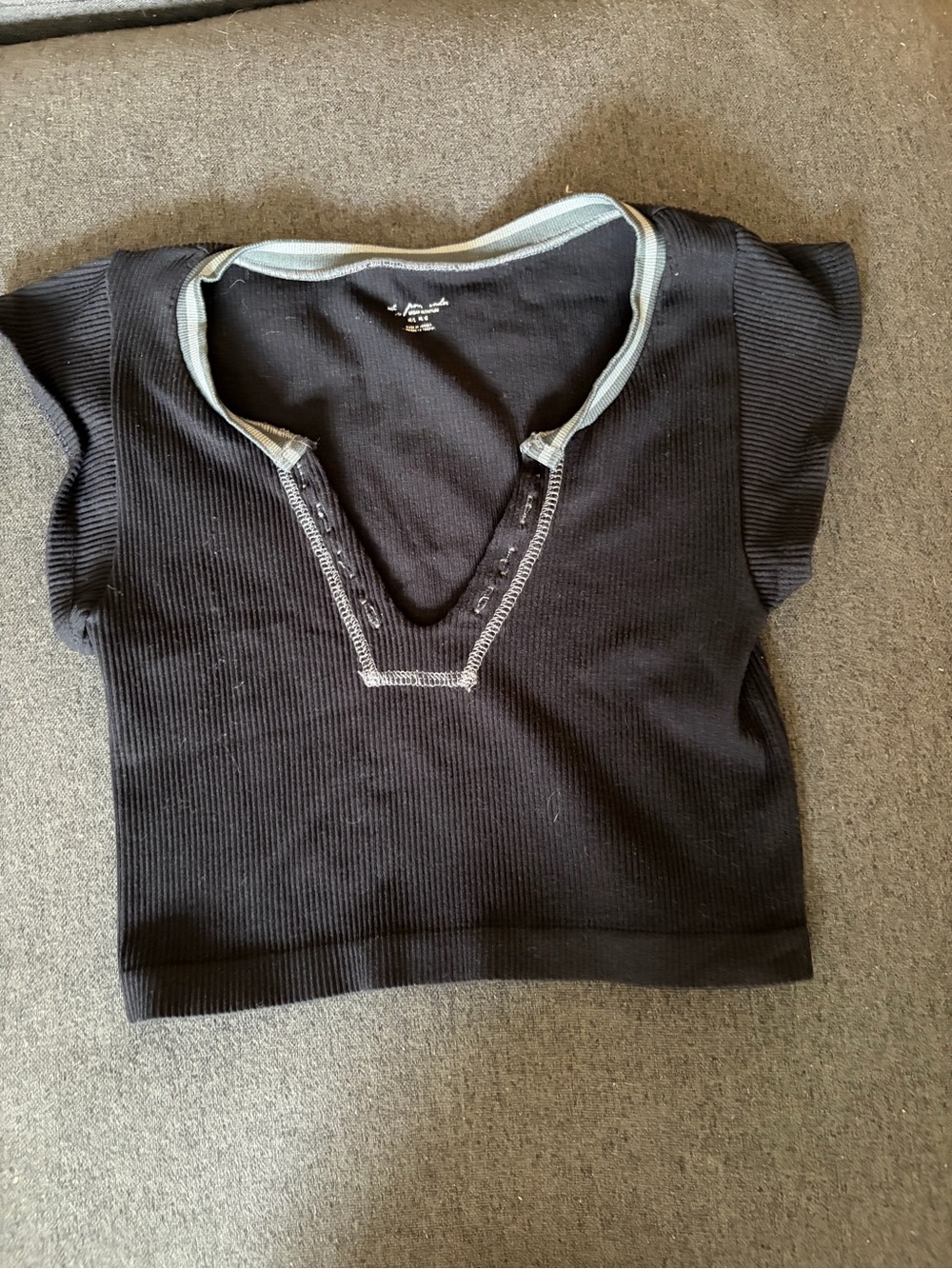 Urban Outfitters Black Ribbed Crop Top with Light Gray Trim